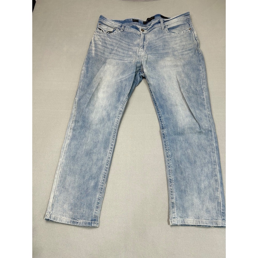Nick Danger Jeans Light Wash 38x30 Straight Leg Contrast Stitch Denim Casual